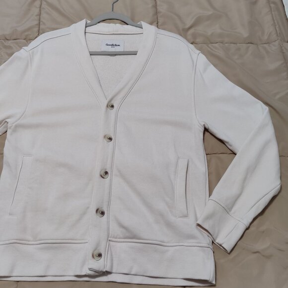Goodfellow & Co Men's French Terry Cotton Cardigan V-Neck Button-Down, Ivory, M - Picture 2 of 4